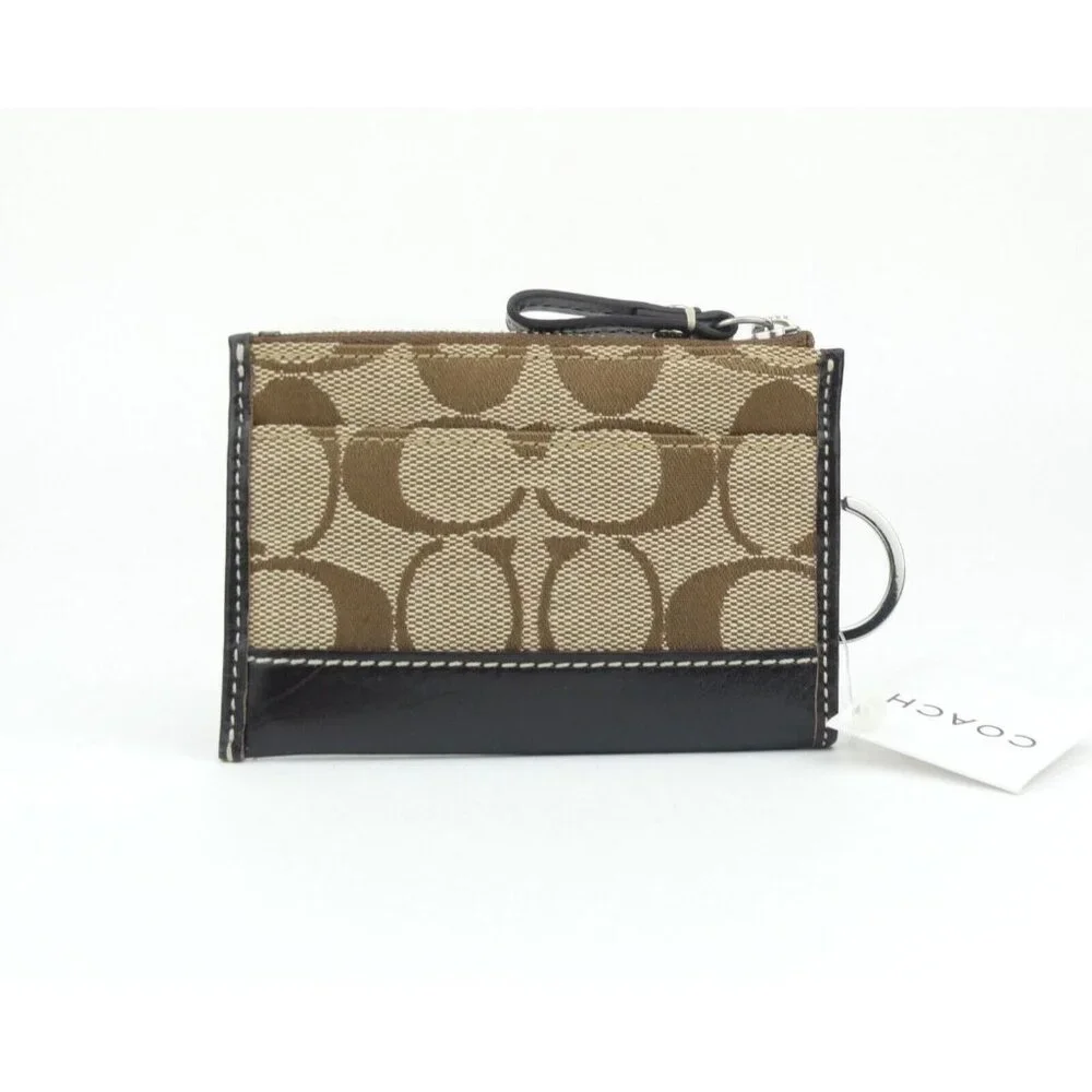 Coach Hampton Signature Khaki Chestnut‎ Stripe Skinny Id Case NWT 6K25